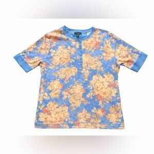 Y2K Rare HTF Ralph Lauren Vintage Floral Womens Henley Shirt Short Sleeve XL